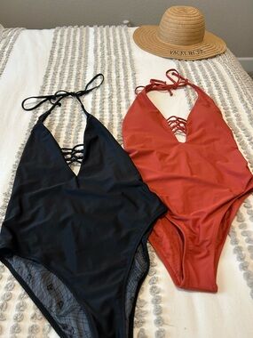 Volcom Black & Gray and Terra Cotta Patterned Swimsuits